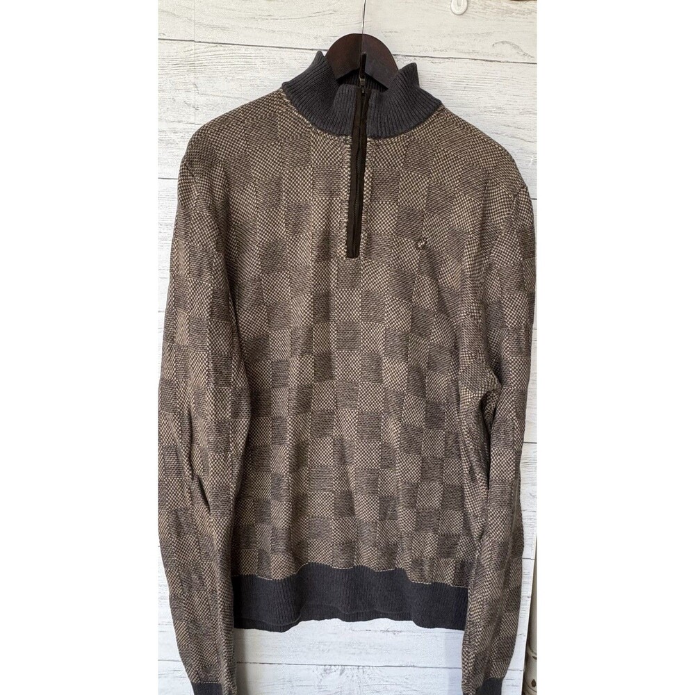 Fairway & Greene Golf Sweater Brown Checkered 1/4 Zip Long Sleeve Large